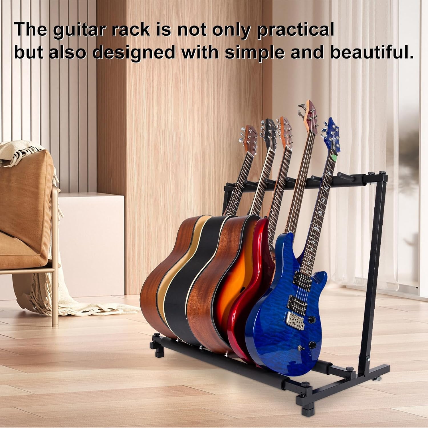 AODSK 5-Holder Multi Guitar Stand – Heavy Duty Metal Foldable Rack for Acoustic, Electric & Bass Guitars, Black