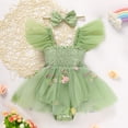 thumbnail image 2 of ZEHJUHAN Baby Girl Tulle Romper Summer Bodysuit with Flutter Sleeves Floral Embroidery Cake Smash Outfit First Birthday Photo Shoot Green，0-3M, 2 of 7