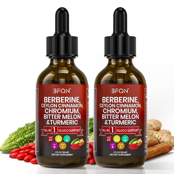 BFQN Organic Berberine Liquid Drops with Ceylon Cinnamon – Herbal Supplement for Men & Women, Blood Sugar & Metabolic Support, 2 fl oz (2-Pack)