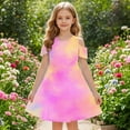 thumbnail image 4 of Kids Party Dresses Girl's Casual Cold Shoulder Tie-Dyed Short Sleeve Knee Length Shirts Dresses with Pockets Summer T-Shirt Beach Sundress New Pinky 12T, 4 of 8