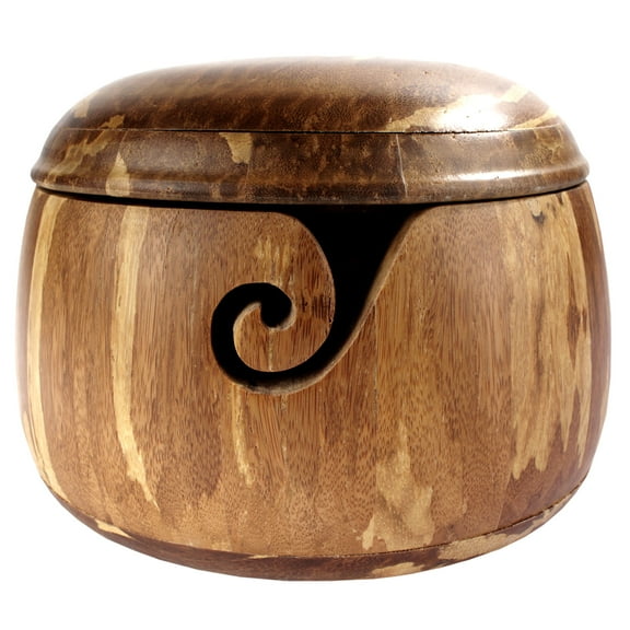 BambooMN Brand - Bamboo Yarn Bowl with Removable Lid -Yarn Holder for Knitting and Crochet - Tiger Stripe