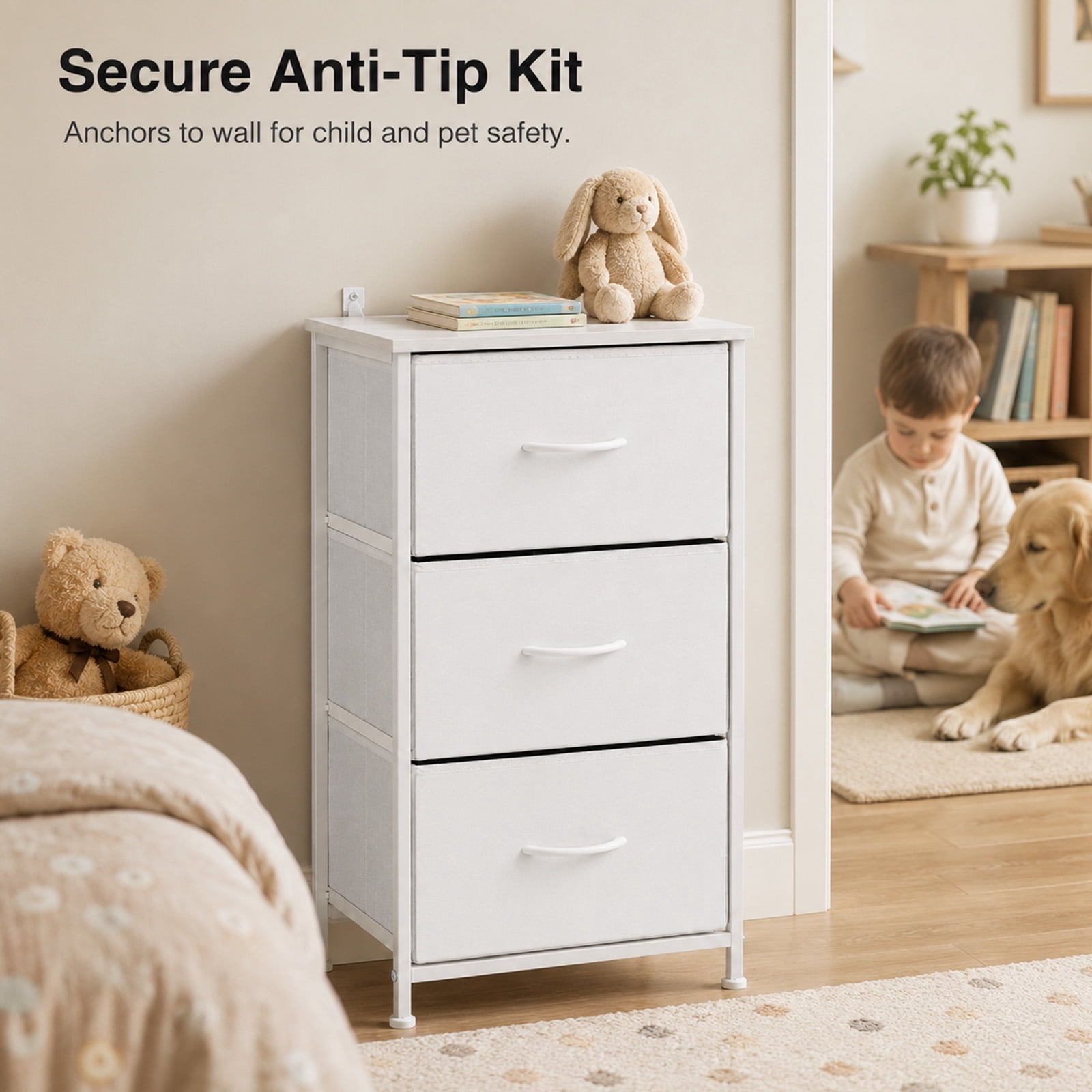 Alvantor 3-Tier Drawer Fabric Dresser, Roomy Fabric Drawers, Compact Nightstand, Bedroom or Closet Use, Chest Of Drawers, Dresser for Small Spaces
