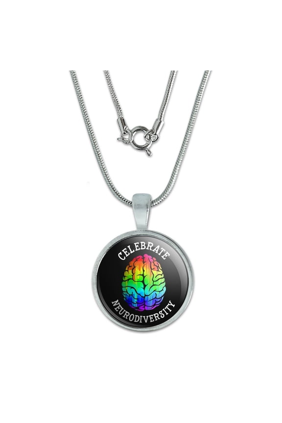Celebrate Neurodiversity Brain Autism Rainbow Spectrum 0.75" Pendant with Sterling Silver Plated Chain