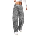 thumbnail image 2 of Womens Pants Leopard Print Elastic Waist Drawstring Wide Leg Cargo Pants With Multi Pockets Casual Loose Fit Athletic Lounge Pants For Daily Streetwear, 2 of 4