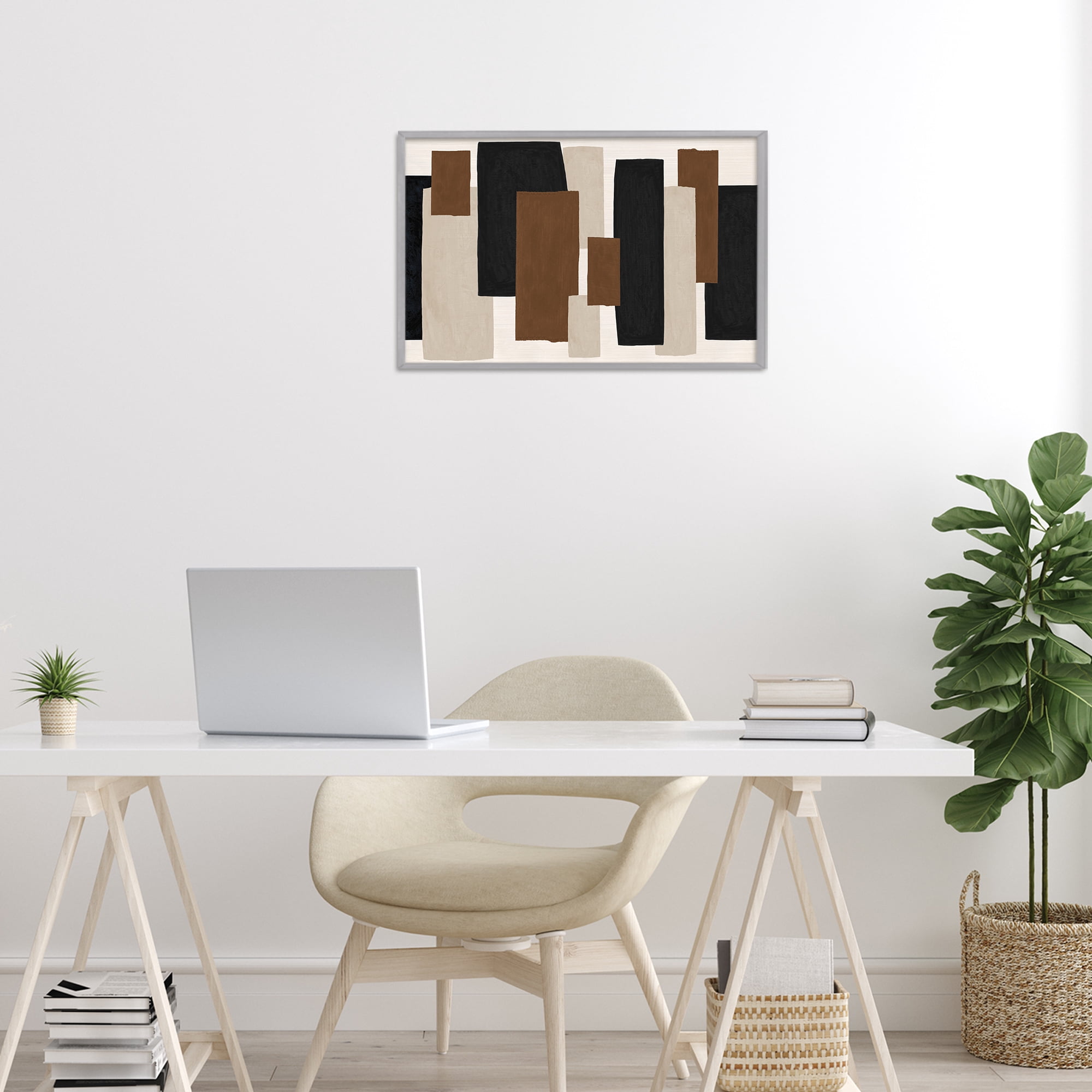 Stupell Industries Minimal Vertical Blocks in Earth Tones Gray Framed Giclee Art, design by Janet Tava