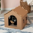 thumbnail image 3 of Furhaven Cardboard Cat House w/ Catnip for Indoor Cats, Ft. Scratching Pad & Hanging Toys - Gingerbread House Corrugated Cat Scratcher Hideout - Cardboard Brown, One Size Corrugated Scratcher One Size Gingerbread House, 3 of 7