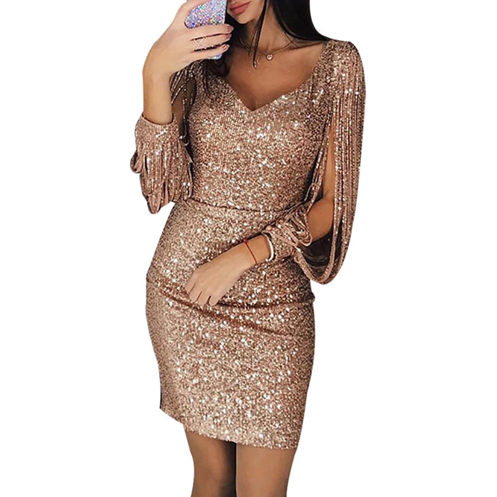 rose gold sequin tassel dress