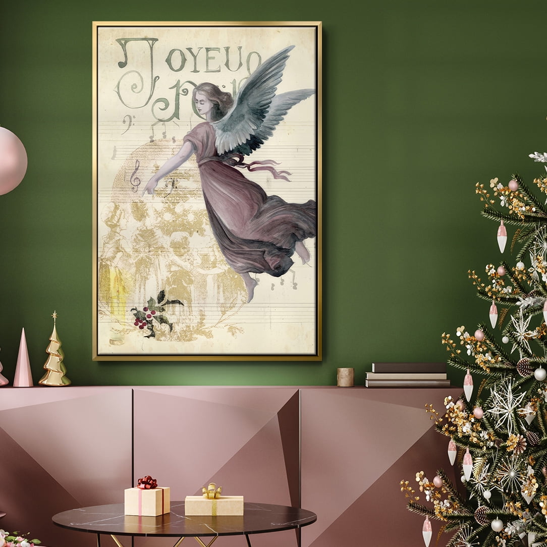 Christmas Greetings Collection B - Framed Gallery Wrapped Holiday Canvas - 27 x 41 - Gold Frame