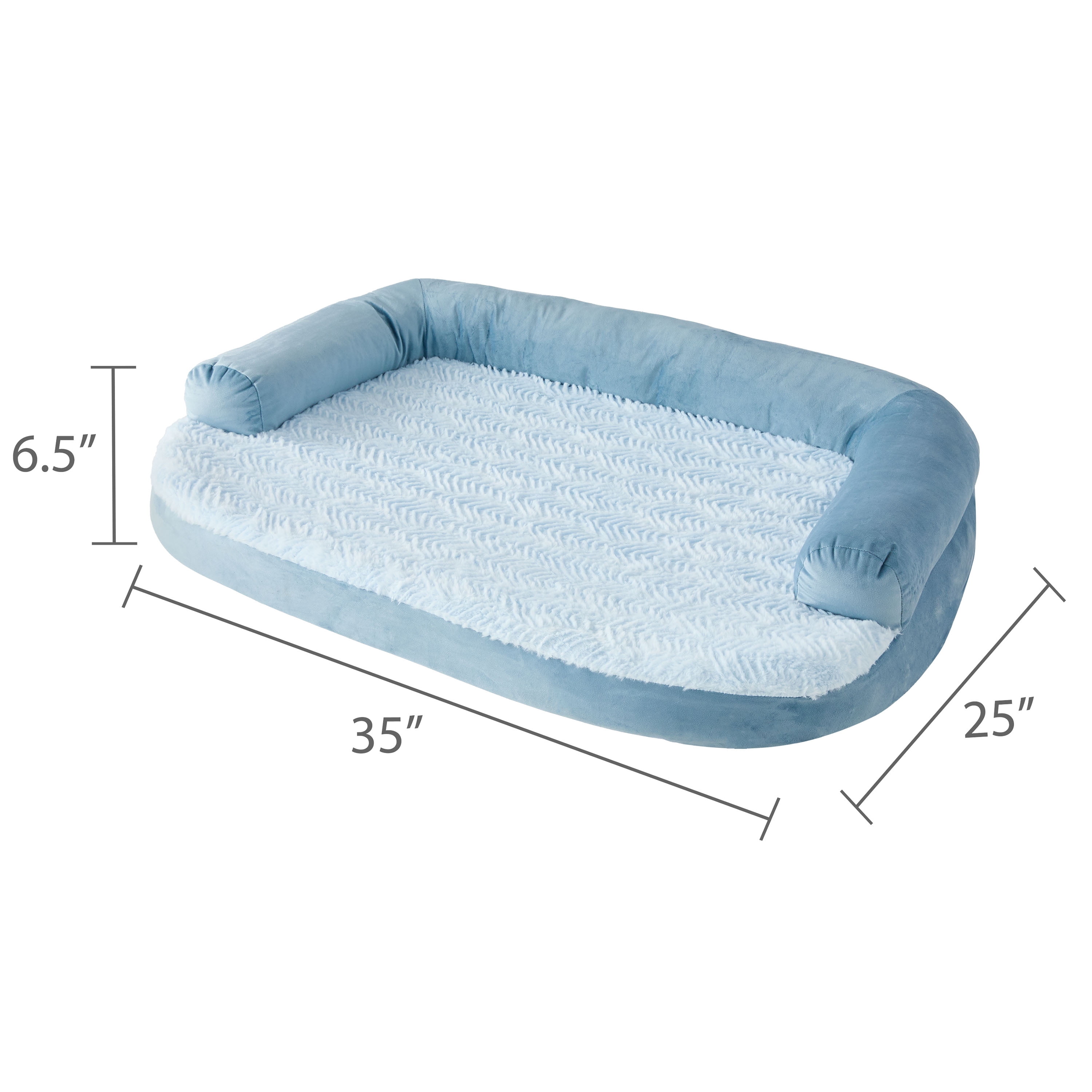 Vibrant Life Medium Round Corner Sofa Style Dog Bed, Blue, 25" x 35"