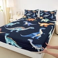 thumbnail image 3 of Manfei Colorful dinosaur Bed Sheets,Vintage Wild Animal King Sheets,Orange Blue Black Sheet Set For Boys,Super Cozy Room Decor,4-Piece, 3 of 7