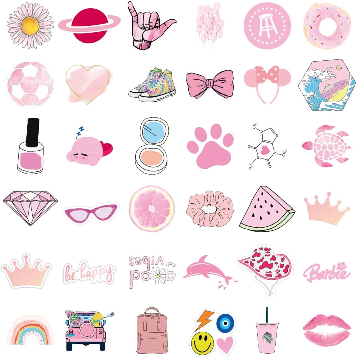 100 PCS Preppy Stickers Pink Stickers Pack, Aesthetic Stickers Water  Bottle,Smile Stickers,Vinyl Waterproof Stickers 