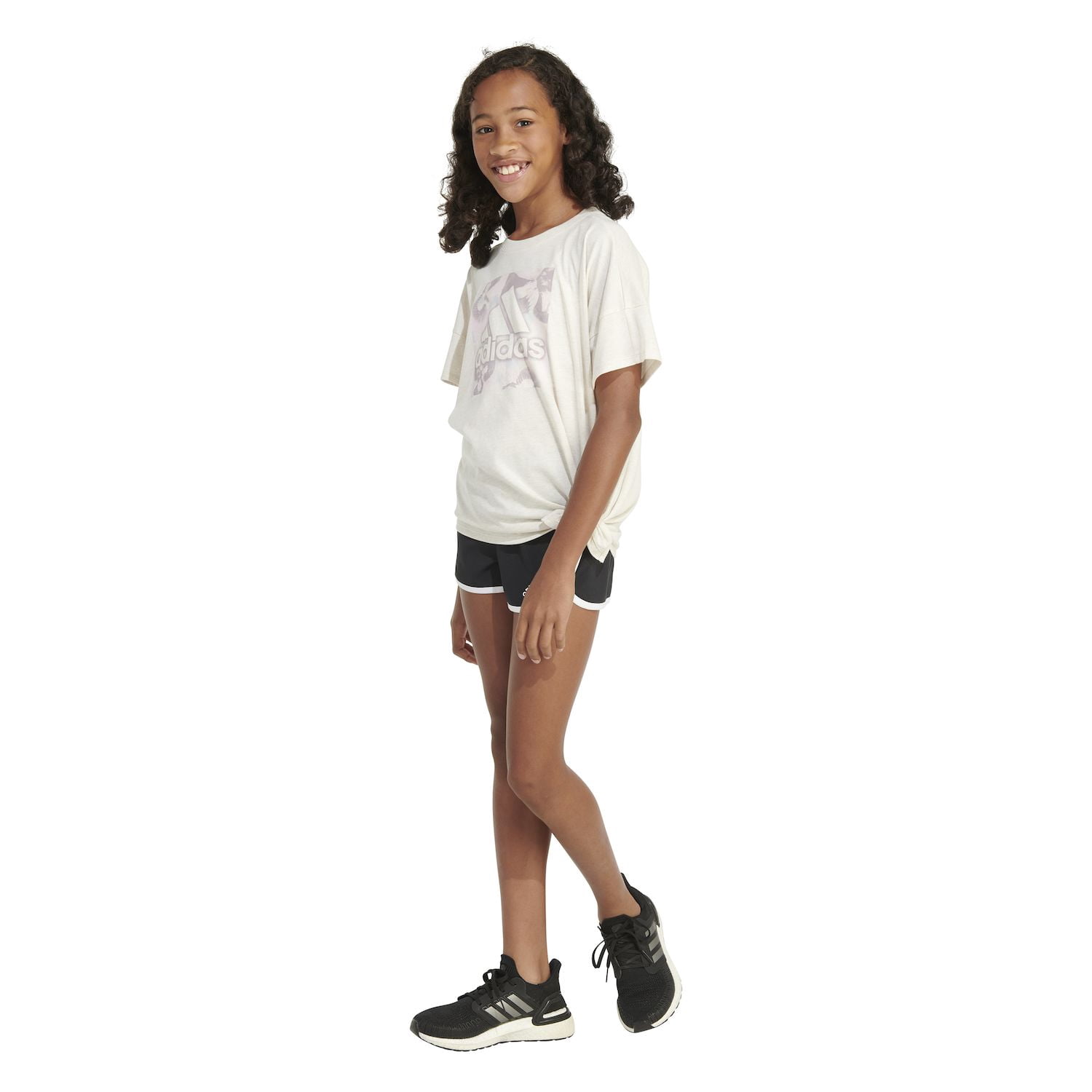 Adidas Girls Gray Front Knot Athletic T-Shirt Work Out Tee Shirt XL 16