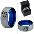thumbnail image 4 of Tungsten Heart Text Symbol Love Band Ring 8mm Men Women Comfort Fit Blue Dome Brushed Gray Polished, 4 of 4