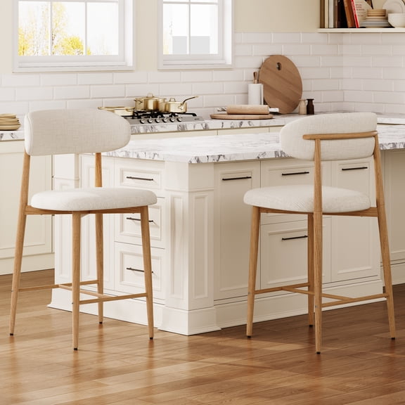 Bar Stools Set of 2, LEGAHOME 26"Counter Height Bar Stool, Modern Farmhouse Upholstered Counter Chairs with Curved Back & Wood-Grain Metal Legs for 34"-39" Kitchen Island, Dining Room