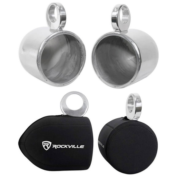 Pair Rockville MAC80S 7.7” Silver Aluminum Wakeboard Tower Speaker Pods Covers