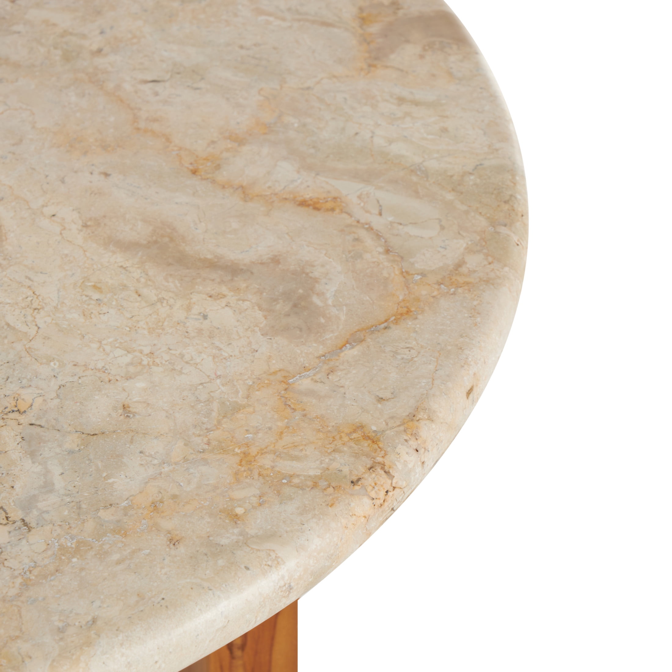 DecMode 20" x 22" Brown Teak Wood Handmade Accent Table with Beige Marble Tabletop, 1-Piece