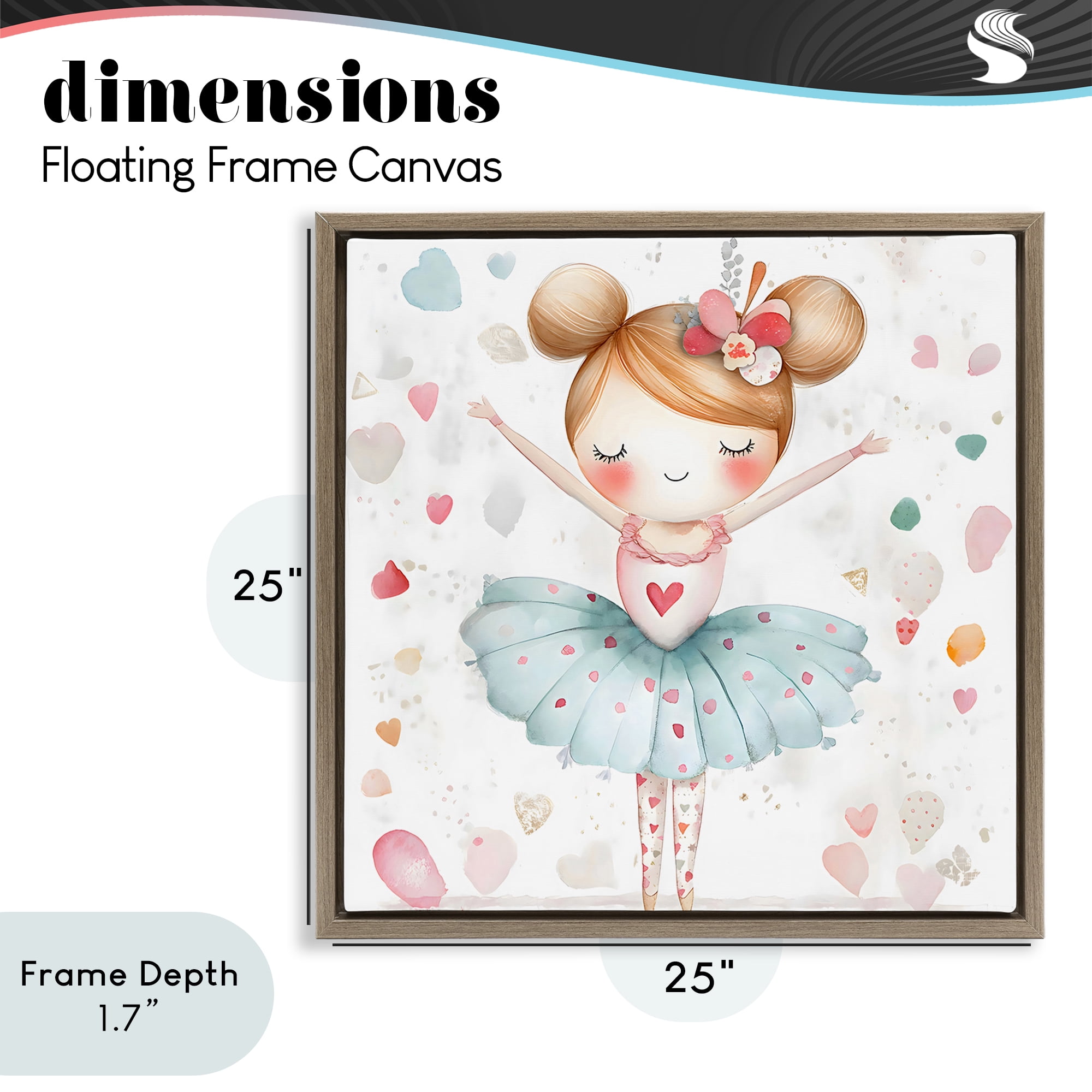 Stupell Industries Cute Ballerina with Hearts Brown Framed Floater Canvas Wall Art, design by Creative Studio