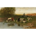 thumbnail image 2 of Christian Friedrich Mali 14x10 Black Ornate Wood Framed Double Matted Museum Art Print Titled: Cattle with Shepherd on the Ford (1890), 2 of 5