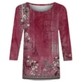 thumbnail image 4 of Women T Shirts 3/4 Length Sleeve Womens Tops Casual Loose Fit Crewneck T Shirts Cute Solid Three Quarter Length Tunic Tops,Red Women Blending Shirts S, 4 of 5