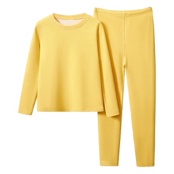 MEZZALL Girls O-Neck Thermal Underwear Long Sleeve Tops And Pants Soft Warm Base Layer For Cold Weather Children Versatile Outfit Sets Casual Everyday Basics