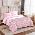 thumbnail image 2 of Half Ruffle Duvet Cover Set 5 Piece, 100% Egyptian Cotton, with Hidden Zipper Closure, 400 Thread Count, Half Ruffle Design, Extra Soft and Luxury - Pink Solid, Oversized King Plus Size., 2 of 4
