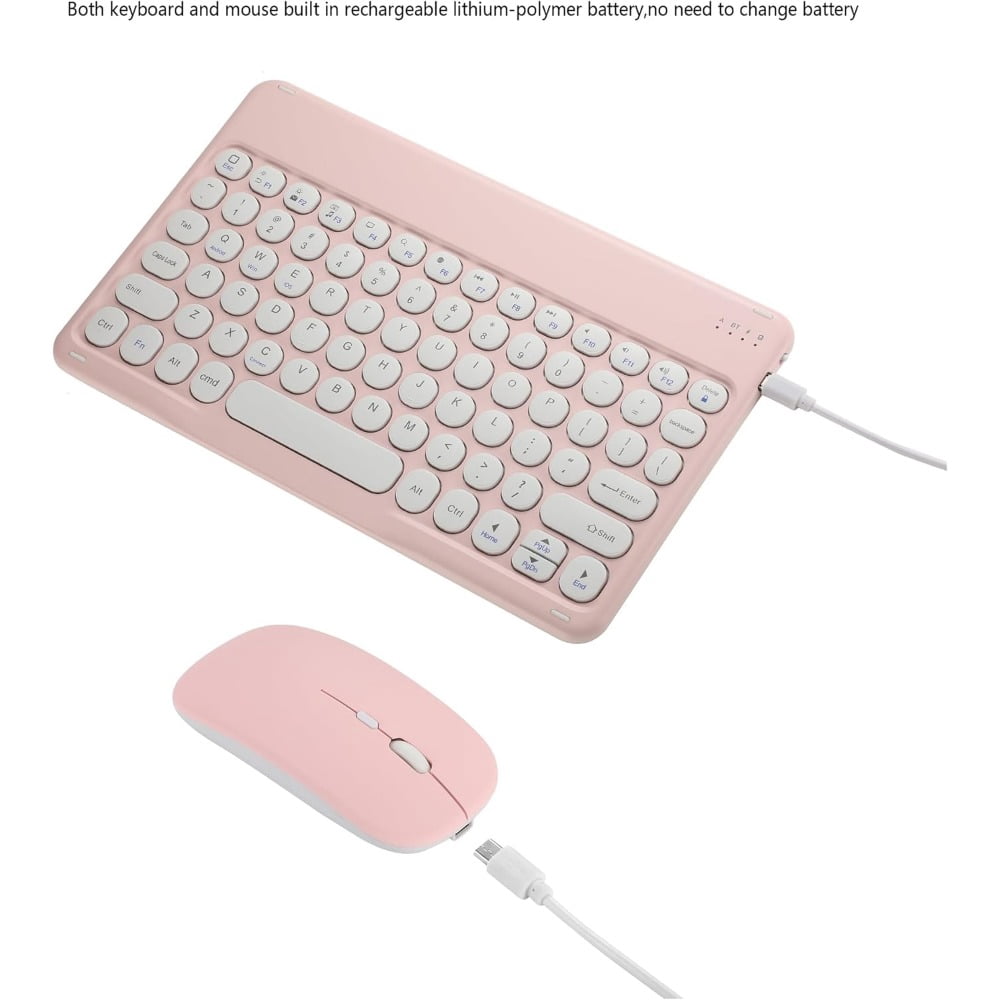 Ultra Slim Retro Bluetooth Keyboard and Mouse Combo,Compact Rechargeable Wireless Keyboard and Mouse for iPad,iPad Mini,iPad Air iPad Pro,iPhone,Windows Android Tablet Smartphone(Pink)