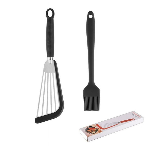 Fish Spatula - Slotted Fish Turner Spatula - Silicone Fish Spatulas for Nonstick Cookware, Black