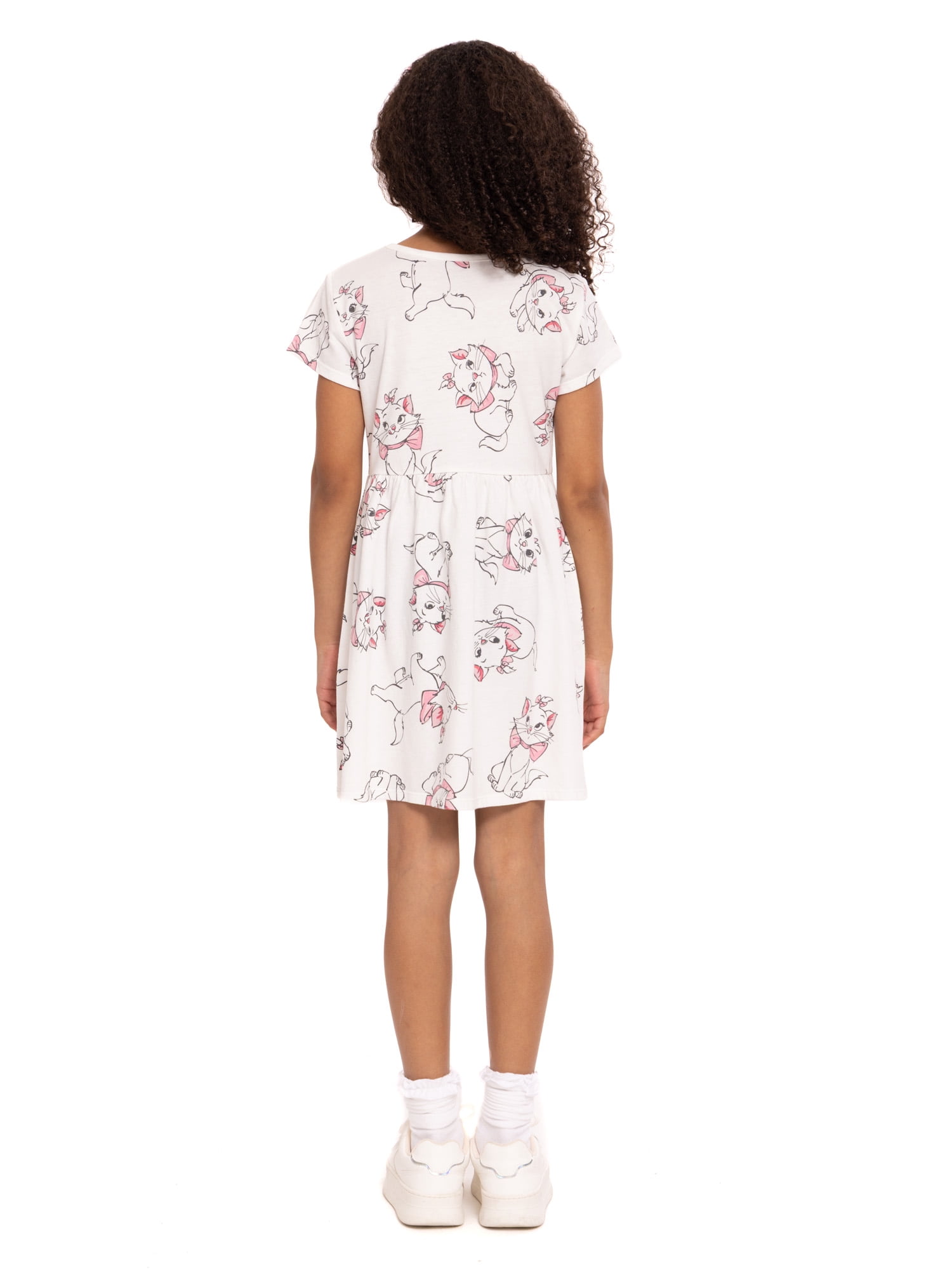 Marie Aristocats Girls Allover Print Dress with Short Sleeves, Sizes 4-12