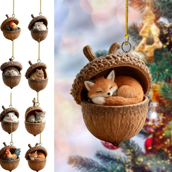 WKSCLPAI 8Pcs Forest Animal Acorn Ornaments, Cozy Forest&Animal-Themed Christmas Ornaments Set of 8, Cute Acrylic Animals Decorations for Christmas Trees, New Home Decor, Animal Lovers Gifts