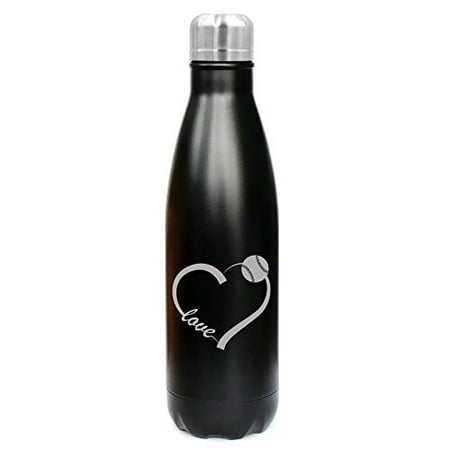 

17 oz. Double Wall Vacuum Insulated Stainless Steel Water Bottle Travel Mug Cup Love Heart Baseball Softball (Black)