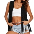 thumbnail image 3 of DDAPJ pyju Womens Fringe Vest 70s Hippie Costume Sleeveless Cowgirl Western Outfits Faux Suede Tassel Leather Outerwear Black XL, 3 of 7