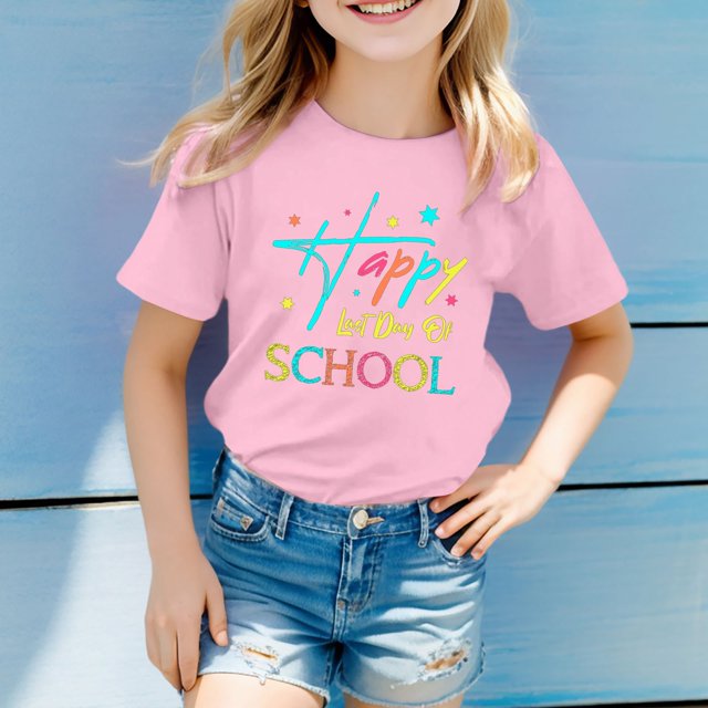 Hauts d'Été Décontractés pour Filles Tout-Petits et Adolescentes T-Shirt à Manches Courtes Imprimé Dessin Animé Adorable Col Rond Confortable pour Usage Quotidien
