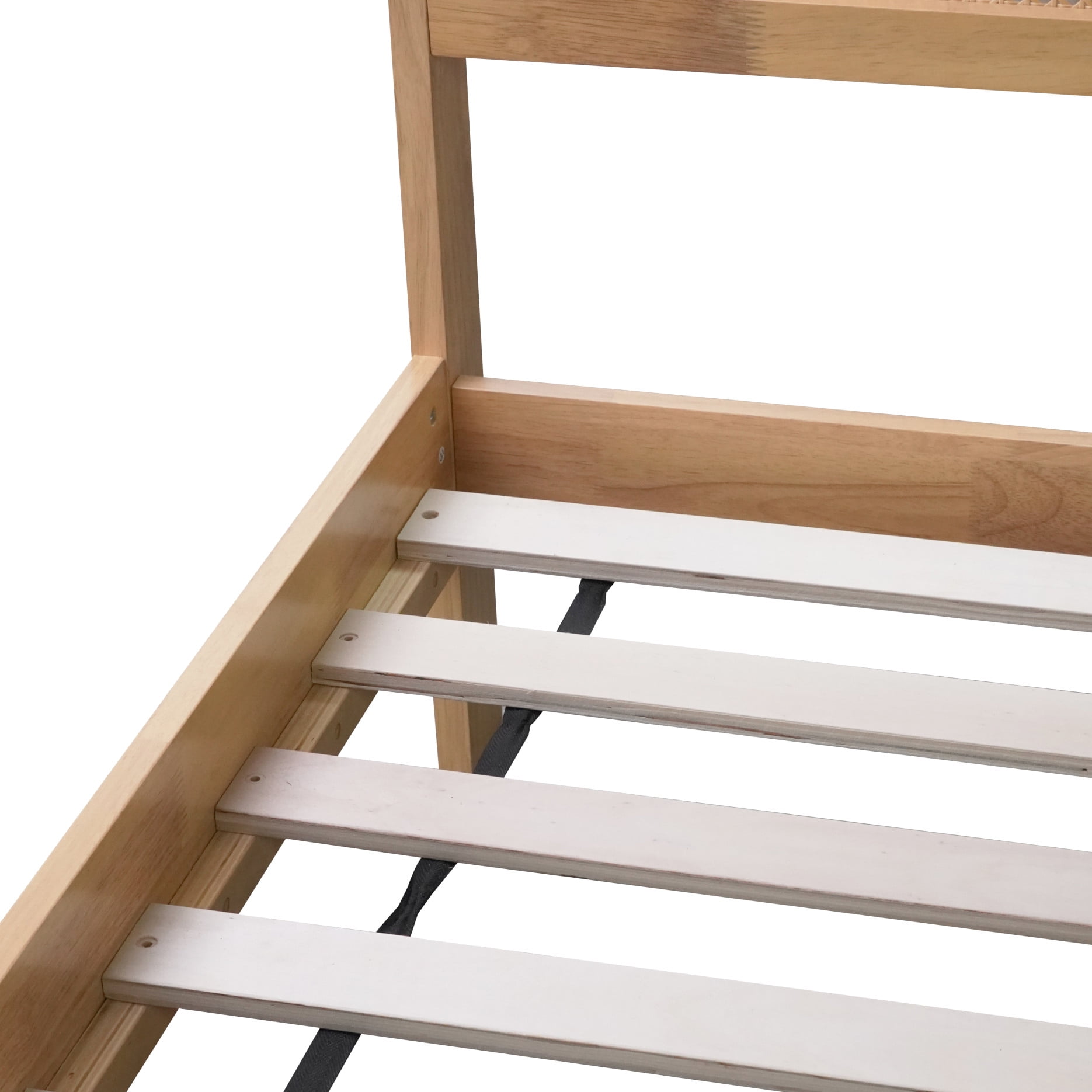 King Size Wood Bed Frame with Rattan Headboard,Platform Bed Frame with 2 Storage Drawers,Solid Wood Construction and Reinforced Slats,No Box Spring Needed,Under-Bed Storage,Quick Assembly,Natural
