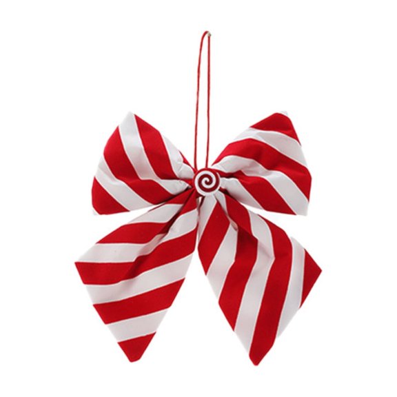 Red Striped Fabric Christmas Bows, Medium Ribbon Bow Ornaments for Xmas Tree, Wreath, Gift Wrapping, Holiday Party & Home Decorations, Festive Cloth Bow Ribbon for DIY Christmas Décor