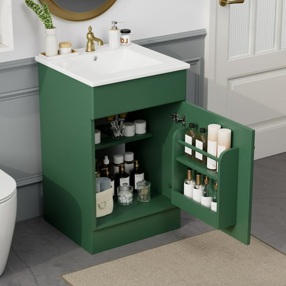 20" Bathroom Vanity with Sink, Vanity Cabinet with Door Shelf and Adjustable Shelf, Back Open Easy Access for Plumbing, Green