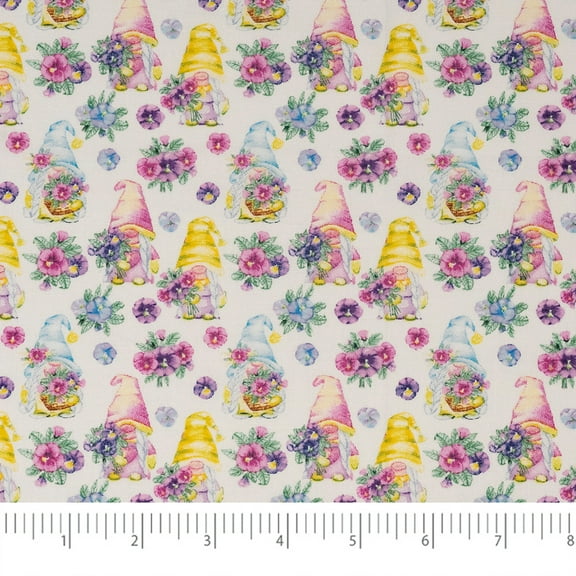 Singer Fabric, 100% Cotton, Sewing & Crafting, 44" Wide, Gnomes And Morning Glory, Cut by Yard