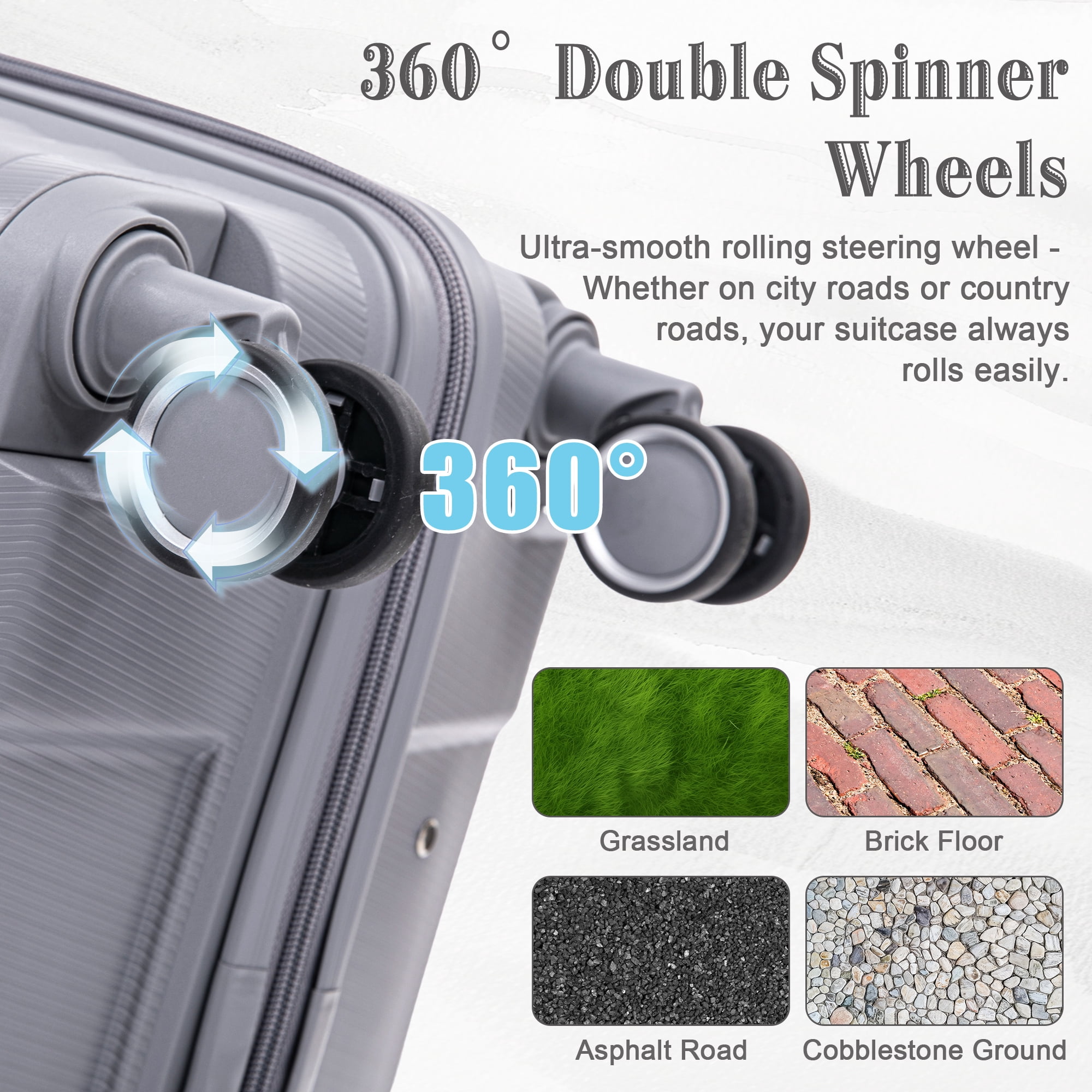 Alvantor 4 Pcs Hardside Luggage Set with Spinner Wheel, Lightweight Suitcase Set Light Gray