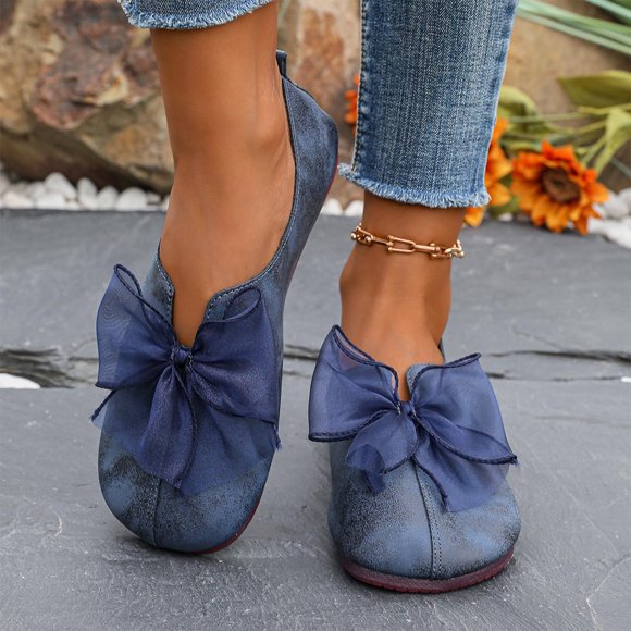 Pisexur Womens Shoes Fashionable Casual Versatile Comfortable Style Outer Wear Round Toe Soft Bottom Bow Decoration Flat Shoes Blue,36
