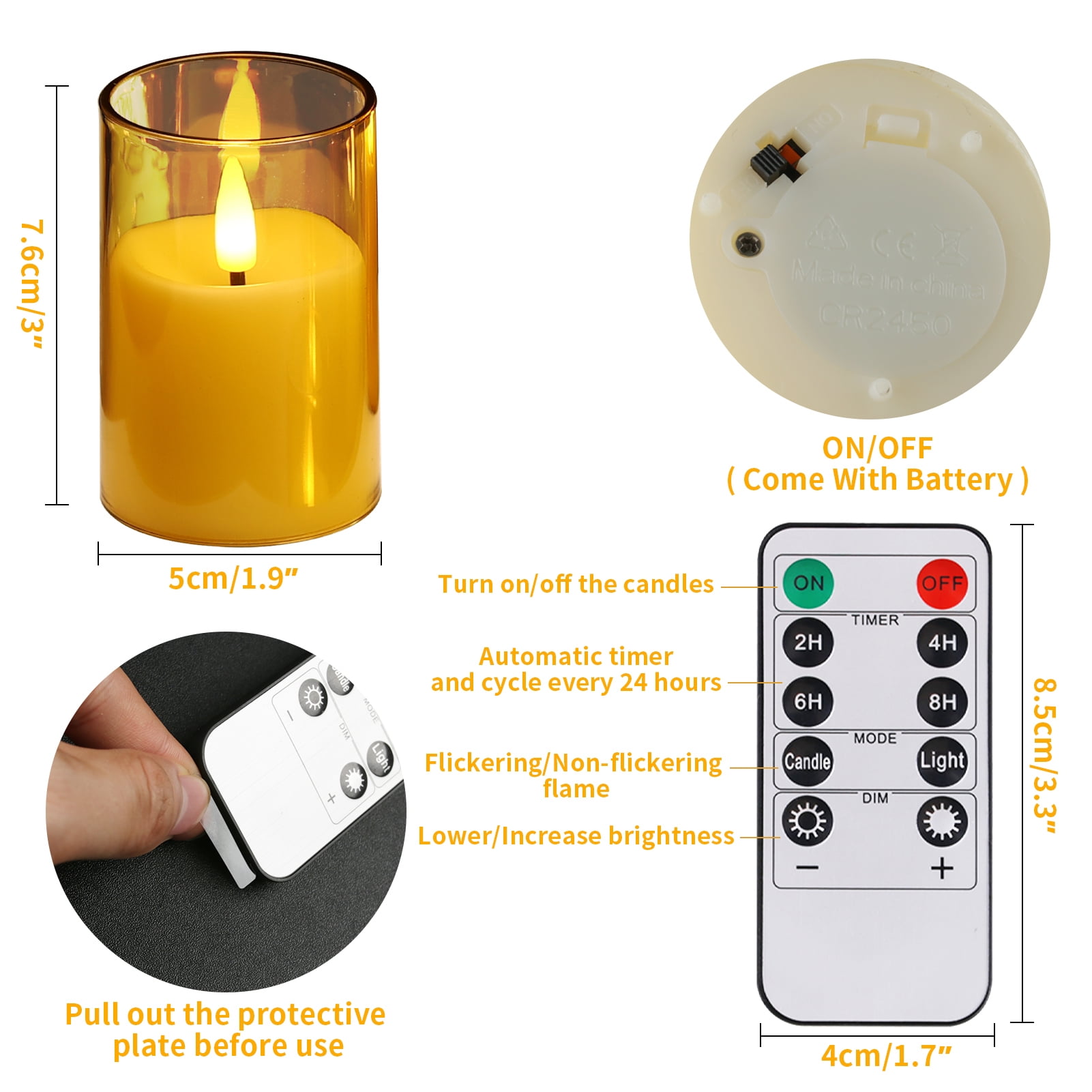 6Pack Glass Flickering Flameless Candles with Remote, 2"X3" Real Wax Votive Candles Battery Operated, Small Electric LED Candles for Wedding Home Decor, w/4 Timers+2 Lighting Modes [Gold]