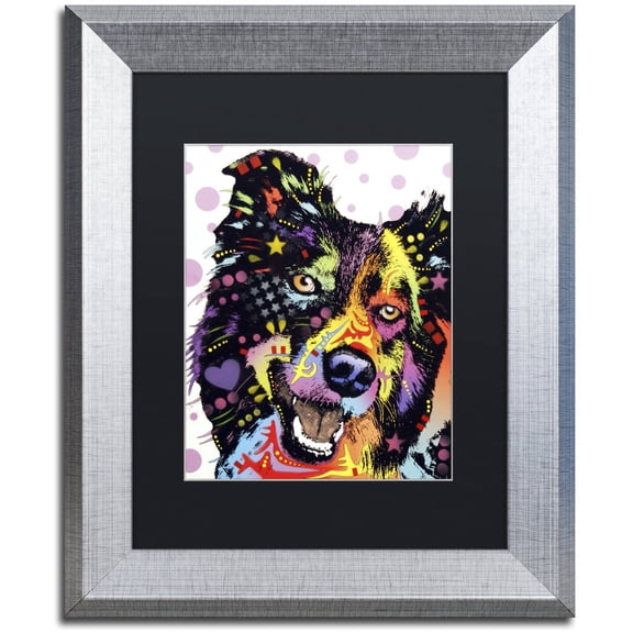 Trademark Fine Art "Border Collie" Canvas Art by Dean Russo, Black Matte, Silver Frame