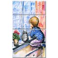 thumbnail image 2 of Petit Garçon et Chat Regardant la Ville - Art Moderne sur Toile, 2 of 3