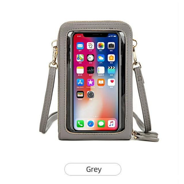Women and Men Touch Screen Wristlets Purse, RFID Blocking Clutch Wallet Card Holder Cellphone Pocket Gray