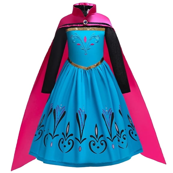 CHOYURME CHONYURM Girls Winter Princess Costume Dress with Cape Tiara Wand Full Accessory Set, Long Sleeve Party Gown for Halloween Birthday, Size 2-13