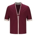 thumbnail image 6 of PiGOGI Men's Casual Button-Up Shirt - Short Sleeve Stand Collar Blouse - Loose Fit Summer Top - Lightweight Polyester Shirt Wine, 6 of 6