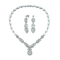 Bling Jewelry Womens Vintage Marquise Leaf Starburst Necklace Earrings Set Silver