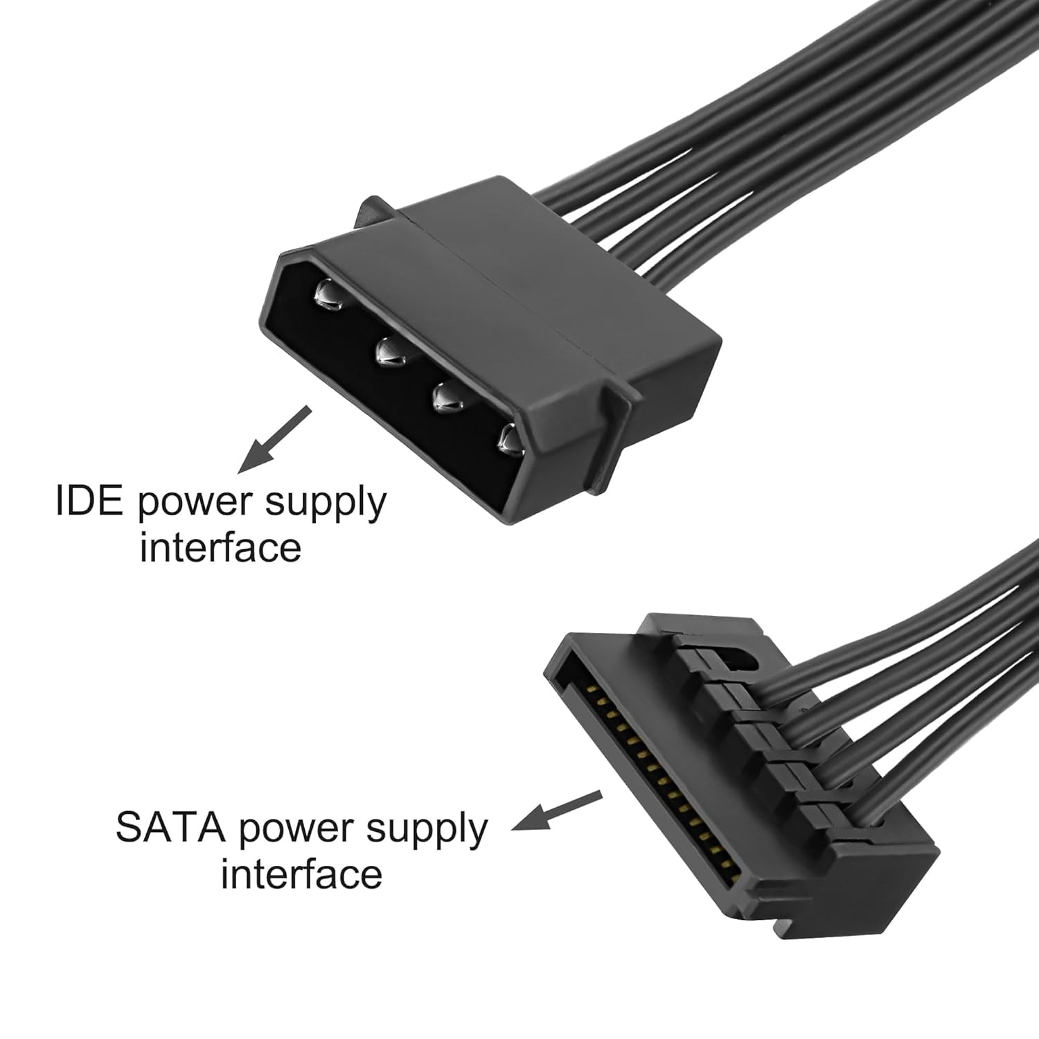HRTGFD-4 Pin IDE to SATA Power Cable IDE Male to 5 x 15 Pin SATA Female Splitter Power Supply Cable Converter to SATA Extension Cable for DIY PC Server Hard Drive Hard Disk