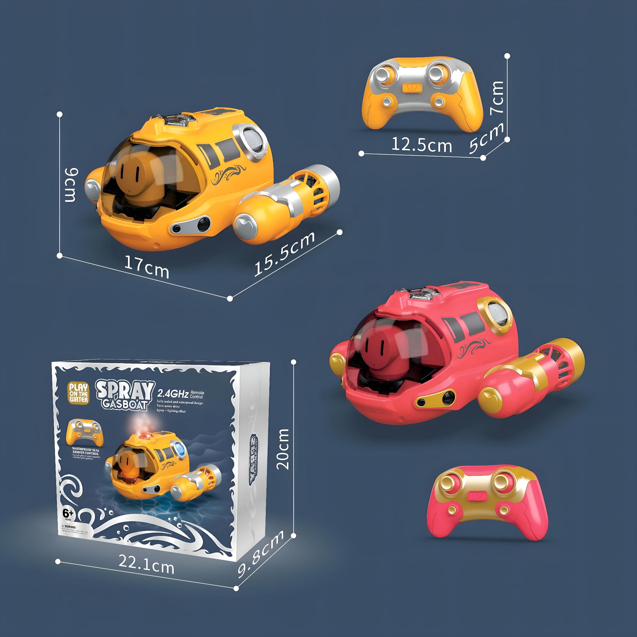 CYFW Remote Control Boat with Spray, 2.4Ghz Waterproof Rc Submarine for Pools and Lakes, 20+ Min Play