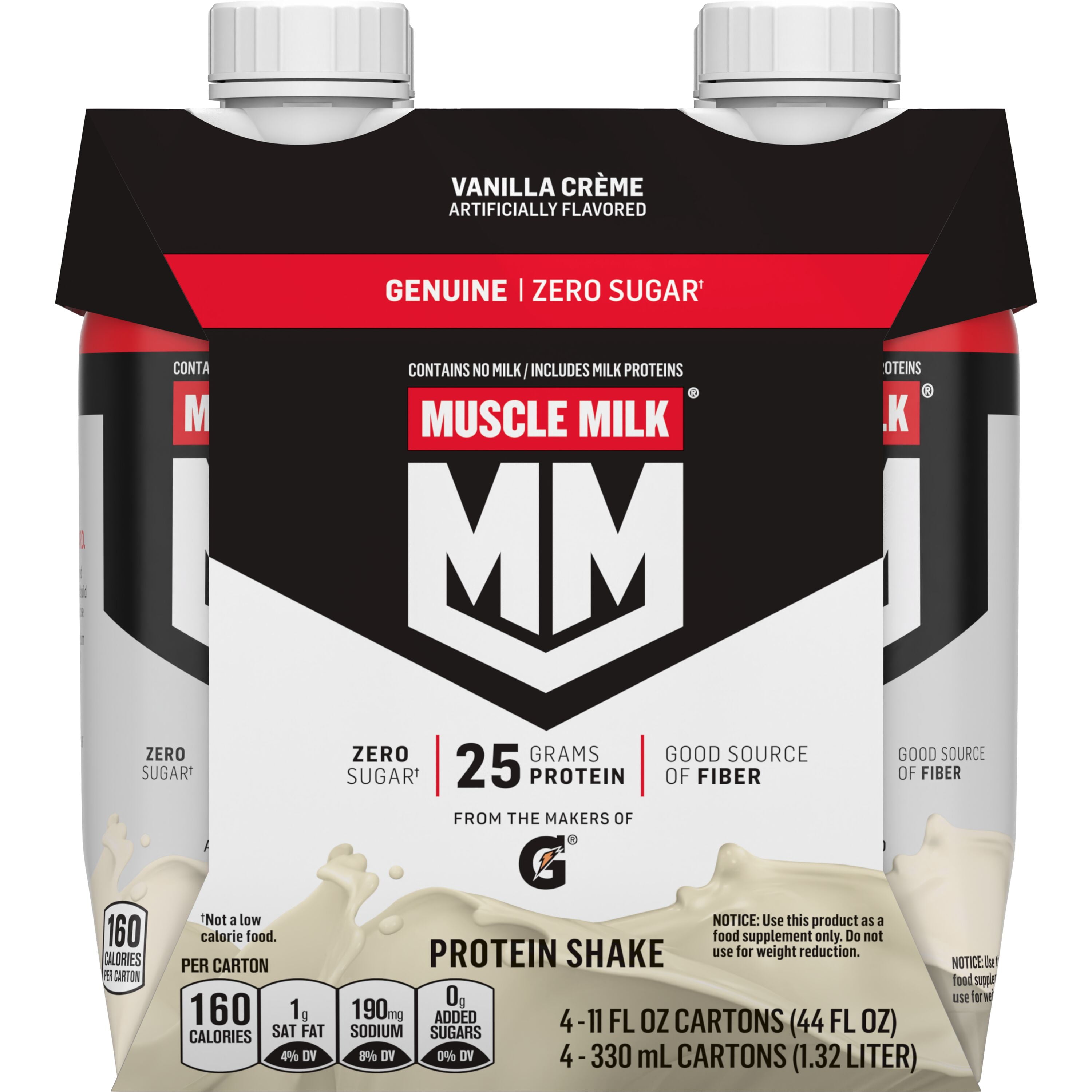 Muscle Milk Genuine Protein Shake, Vanilla Creme, 11 fl oz Carton, 4 Pk