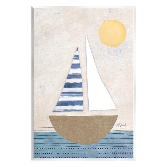 Stupell Industries Geometric Sailboat Striped Ocean Water Graphic Art Unframed Art Print Wall Art, Design by Katie Doucette