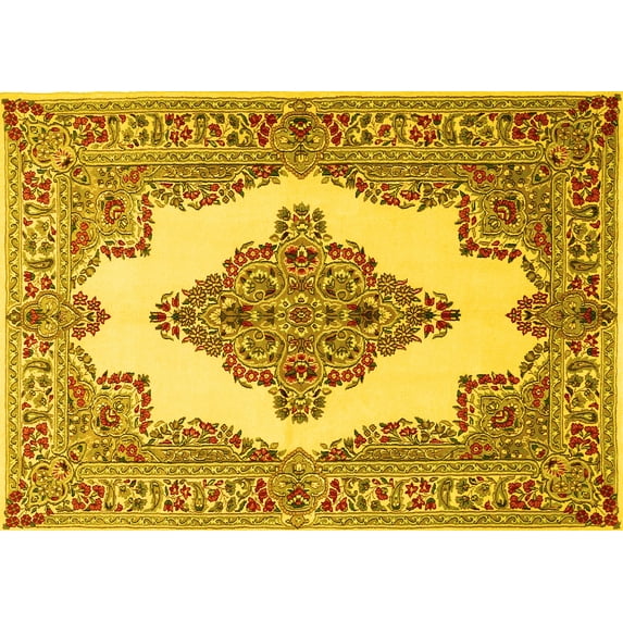 Ahgly Company Indoor Rectangle Medallion Yellow Traditional Area Rugs, 2' x 5'